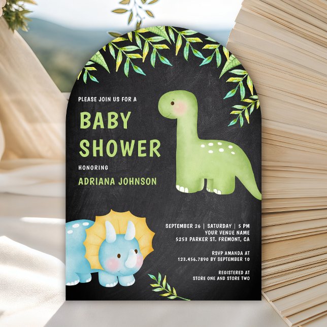 Invitación Watercolor Cute Dinosaur Chalkboard Baby Shower (Subido por el creador)
