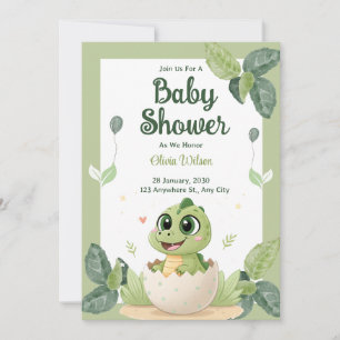 Invitación Watercolor Cute Dinosaur Greenery Boy Baby Shower