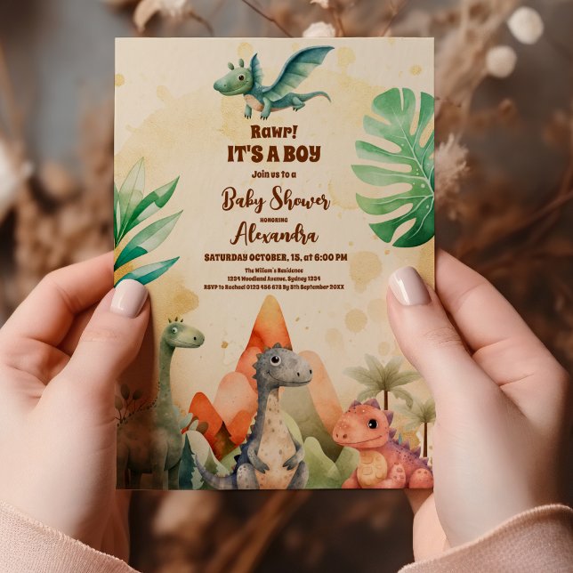 Invitación Watercolor Cute Dinosaur Greenery Boy Baby Shower (Subido por el creador)