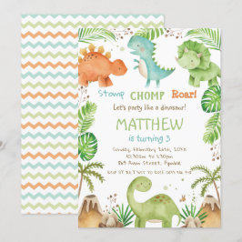 Invitación Watercolor Cute Dinosaur Greenery Boy Cumpleaños