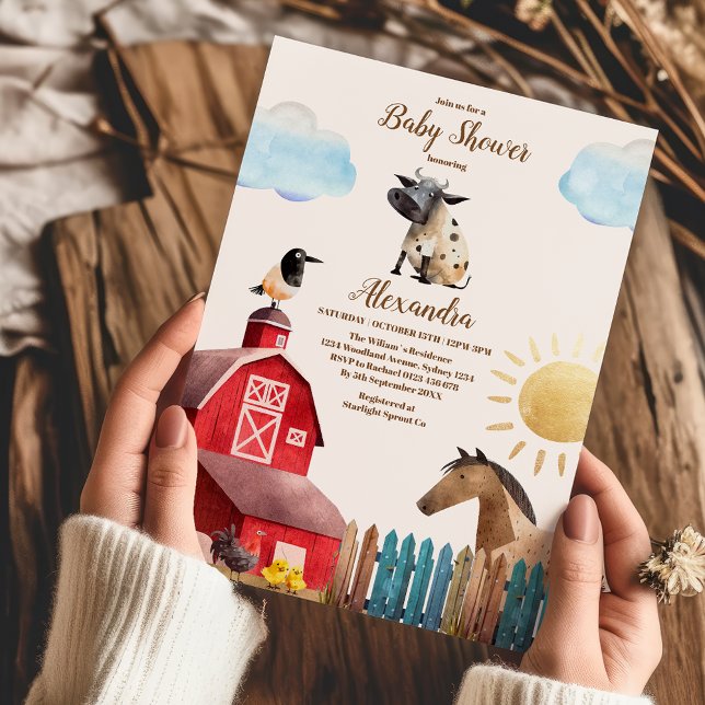 Invitación Watercolor Cute Farm Animals Barnyard Baby Shower (Subido por el creador)