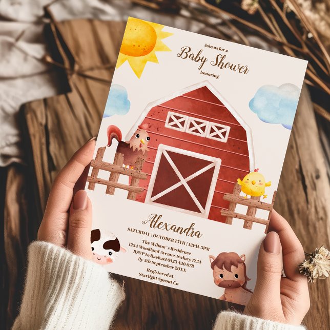 Invitación Watercolor Cute Farm Animals Barnyard Baby Shower (Subido por el creador)