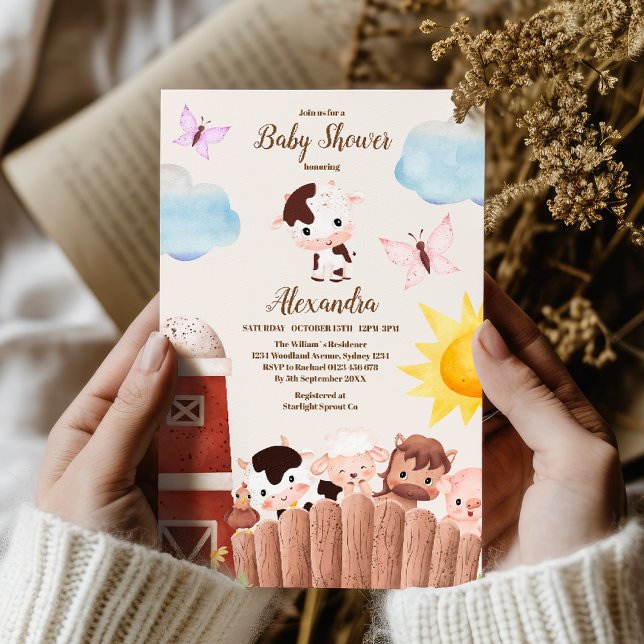 Invitación Watercolor Cute Farm Animals Barnyard Baby Shower (Subido por el creador)