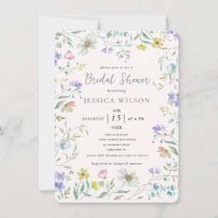 Invitación Watercolor Cute Floral Meadow Ducha de novias