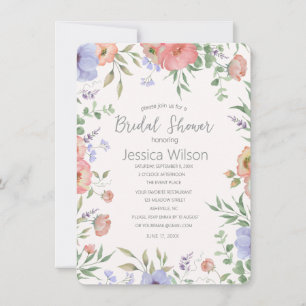 Invitación Watercolor Cute Floral Meadow Ducha de novias