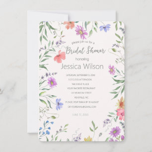 Invitación Watercolor Cute Floral Meadow Ducha de novias