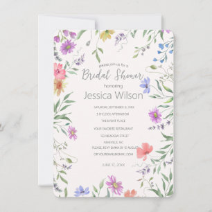 Invitación Watercolor Cute Floral Meadow Ducha de novias