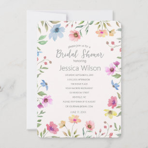 Invitación Watercolor Cute Floral Meadow Ducha de novias