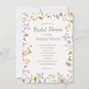 Invitación Watercolor Cute Floral Meadow Ducha de novias