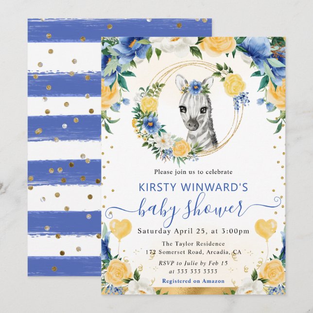 Invitación Watercolor Cute Jungle Baby Shower (Anverso / Reverso)