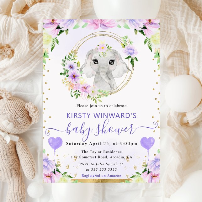 Invitación Watercolor Cute Jungle Elephant Baby Shower (Subido por el creador)