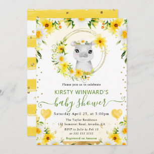 Invitación Watercolor Cute Jungle Hippo Baby Shower