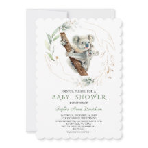 Watercolor Cute Koala Green Gold Baby Shower