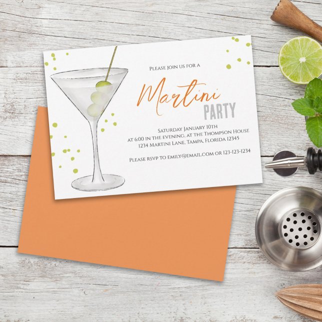 Invitación Watercolor Cute Martini Fiesta Whimsical Fun Bebe (Subido por el creador)