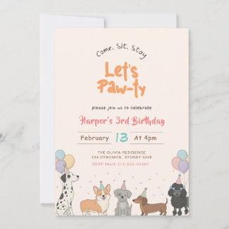 Invitación Watercolor Cute Puppy Dog Pet Birthday Party