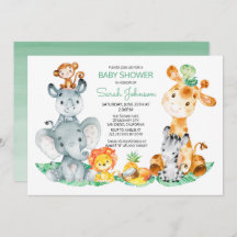 Watercolor Cute Safari Jungle Baby Shower