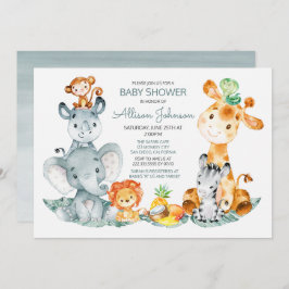 Invitación Watercolor Cute Safari Jungle Baby Shower