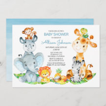 Watercolor Cute Safari Jungle Boy Baby Shower