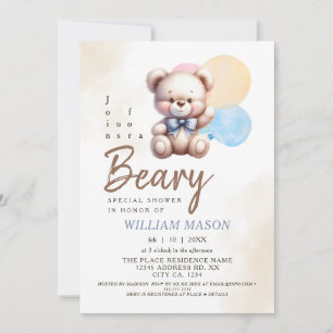 Invitación Watercolor Cute Teddy Bear Balloon Baby Shower
