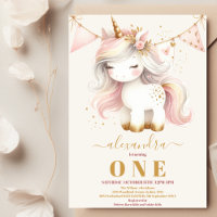 Watercolor Cute unicornio feliz primer cumpleaños