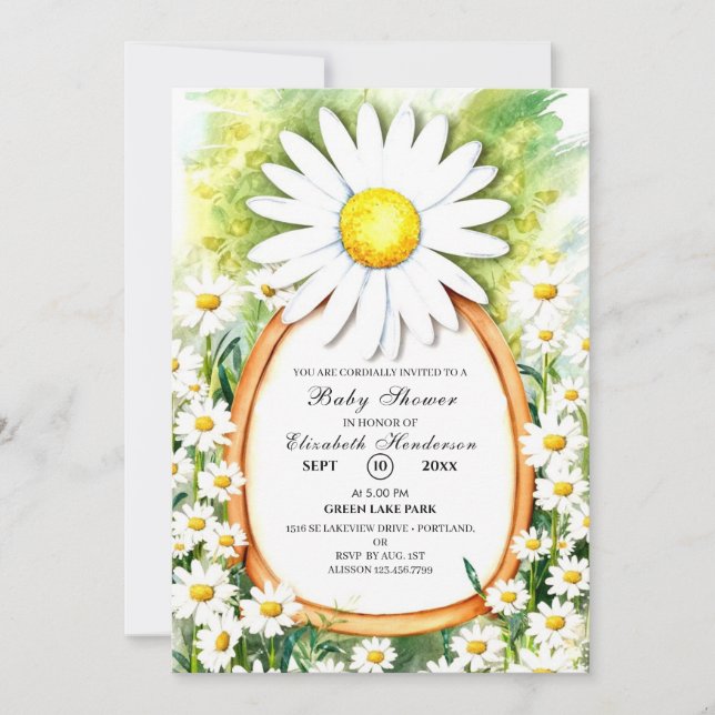 Invitación Watercolor Daisy Baby Shower (Anverso)