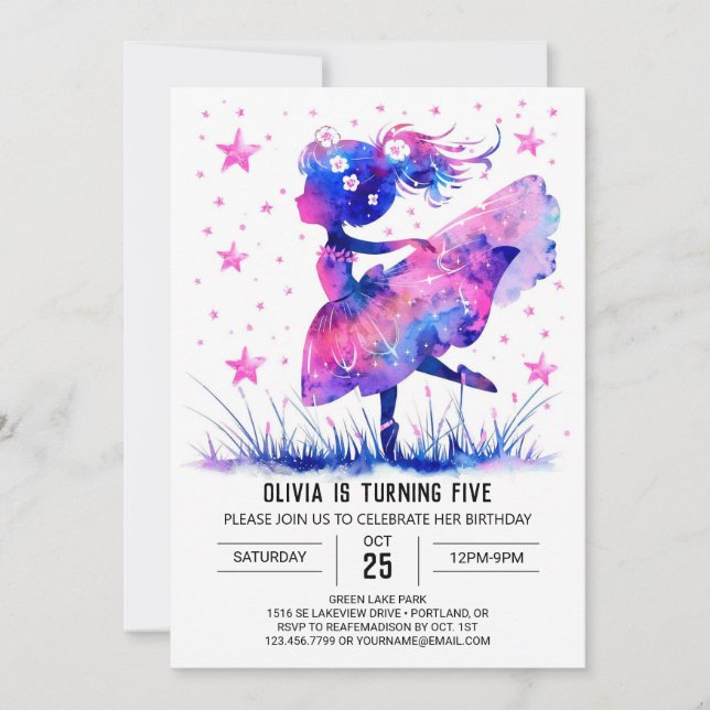 Invitación Watercolor Dancer Ballerina Cumpleaños (Anverso)