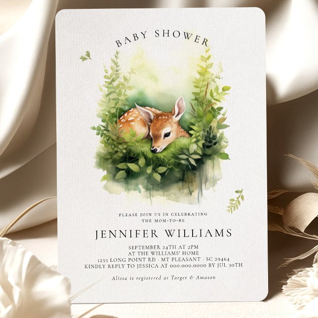 Invitación Watercolor de Baby Shower Deer Whimsical (Subido por el creador)