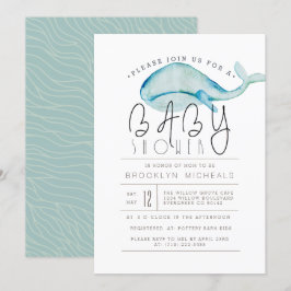 Invitación Watercolor de la ballena pequeña | Baby Shower acu