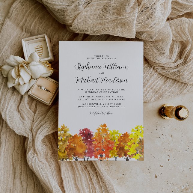 Invitación Watercolor de la boda otoño Woodland (Subido por el creador)