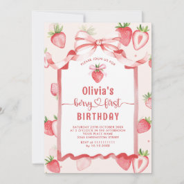 Invitación Watercolor de moda Fresa Bebé Primer Cumpleaños
