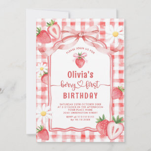 Invitación Watercolor de moda Fresa Bebé Primer Cumpleaños