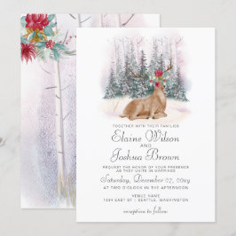 Invitación Watercolor Deer Floral Antler Pine Winter Wedding