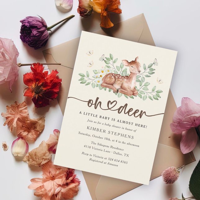 Invitación Watercolor Deer Woodland Baby Shower (Subido por el creador)