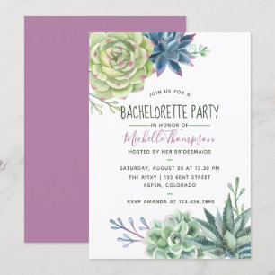 Invitación Watercolor Deert Cactus Suculents Bachelorette