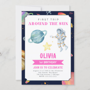 Invitación Watercolor del Espacio Ultraterrestre Chicas del p