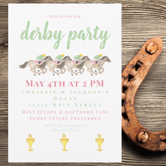 Invitación Watercolor Derby Fiesta Cubos de Carreras de cabal (Subido por el creador)