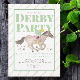 Invitación Watercolor Derby Fiesta Horse Jockey Race