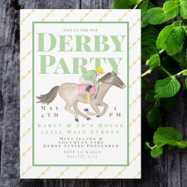 Invitación Watercolor Derby Fiesta Horse Jockey Race