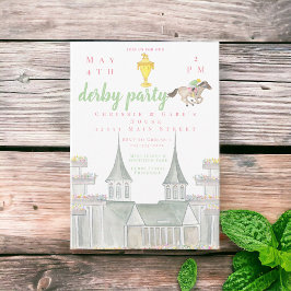 Invitación Watercolor Derby Fiesta Jockey Building Gold Troph