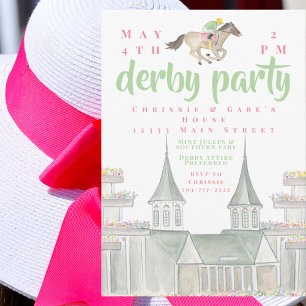 Invitación Watercolor Derby Fiesta Jockey Icónico Edificio