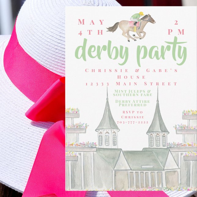 Invitación Watercolor Derby Fiesta Jockey Icónico Edificio (Subido por el creador)