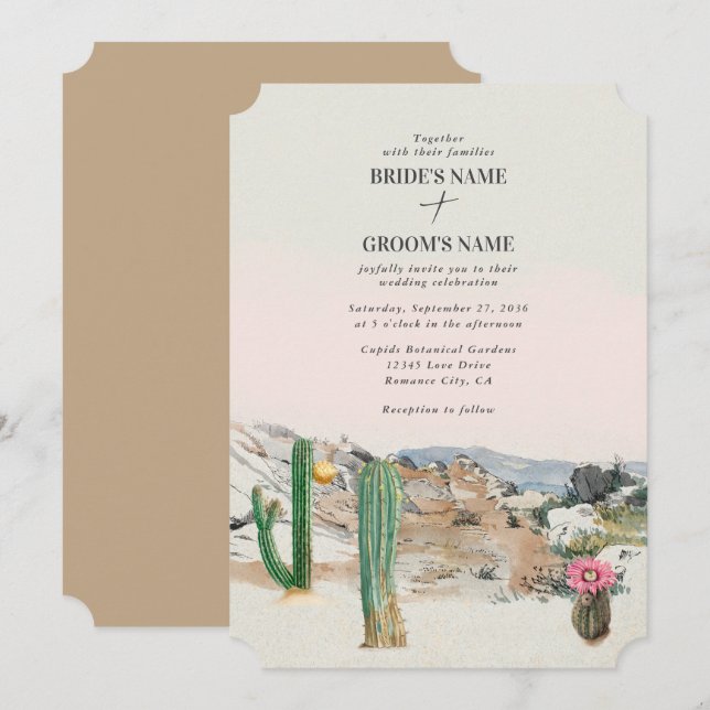Invitación Watercolor Desert Cactus Boho Wedding (Anverso / Reverso)