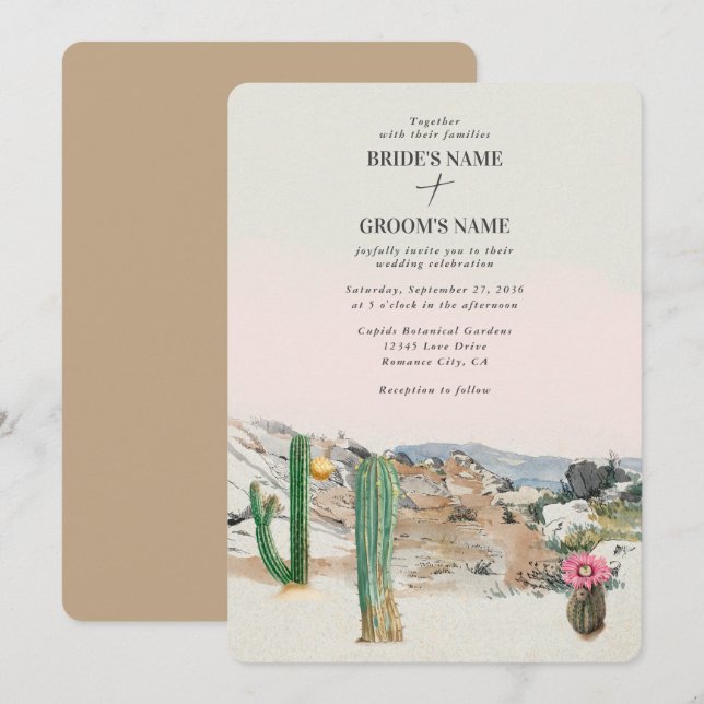 Invitación Watercolor Desert Cactus Boho Wedding (Anverso / Reverso)