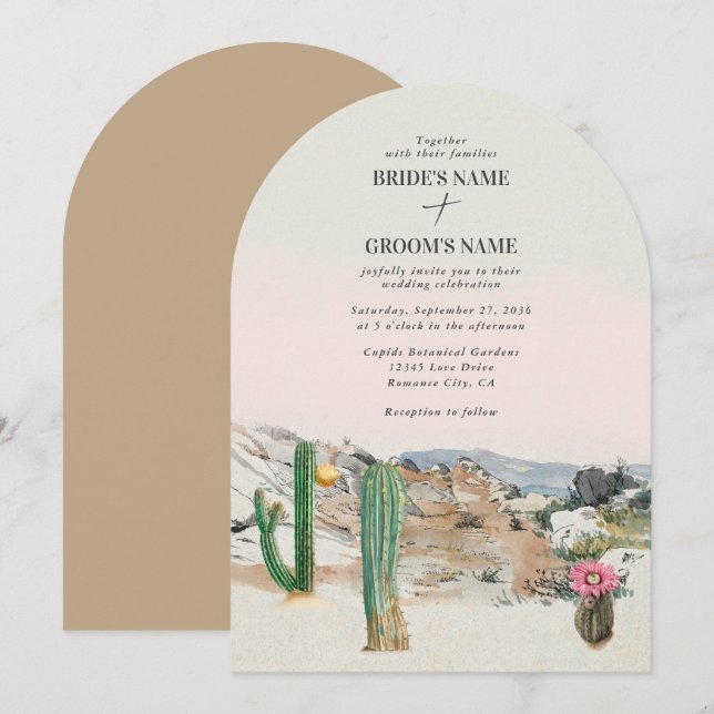 Invitación Watercolor Desert Cactus Boho Wedding (Anverso / Reverso)
