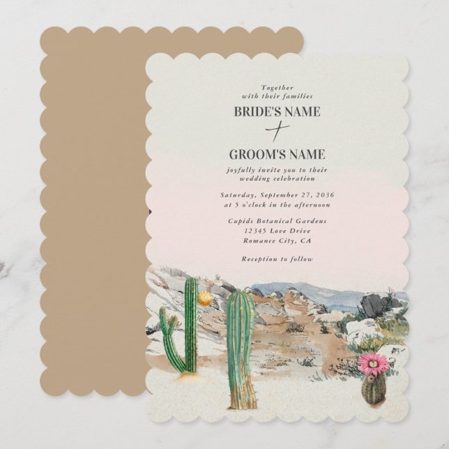 Invitación Watercolor Desert Cactus Boho Wedding (Anverso / Reverso)