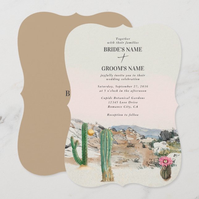 Invitación Watercolor Desert Cactus Boho Wedding (Anverso / Reverso)