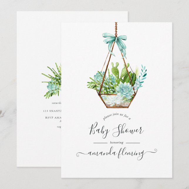 Invitación Watercolor Desert Cactus Suculens Baby Shower (Anverso / Reverso)