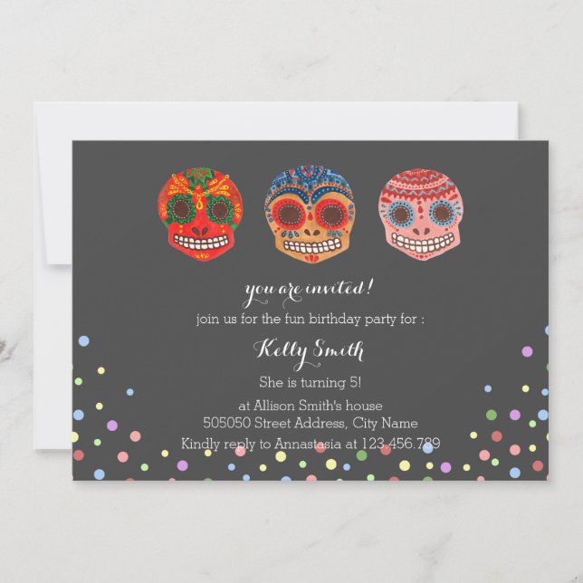 Invitación Watercolor Dia de los Muertos Skulls (Anverso)