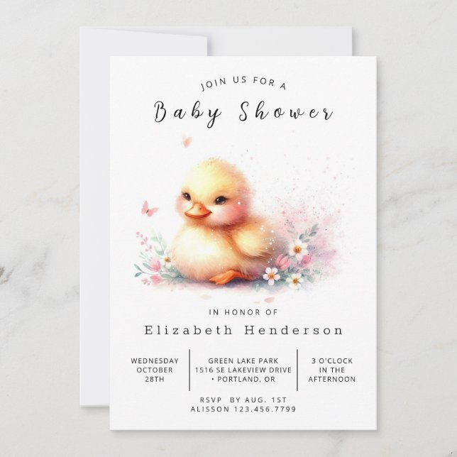 Invitación Watercolor Digital Duck Baby Shower (Anverso)