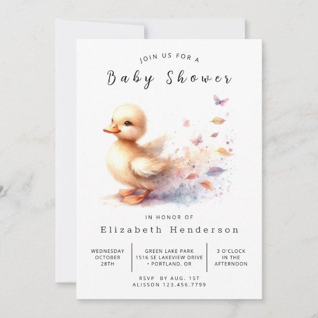Invitación Watercolor Digital Duck Baby Shower (Anverso)